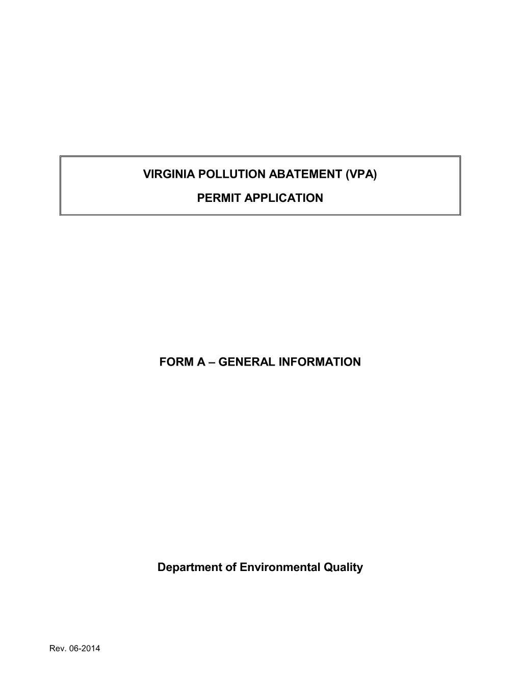 Virginia Pollution Abatement Permit Application