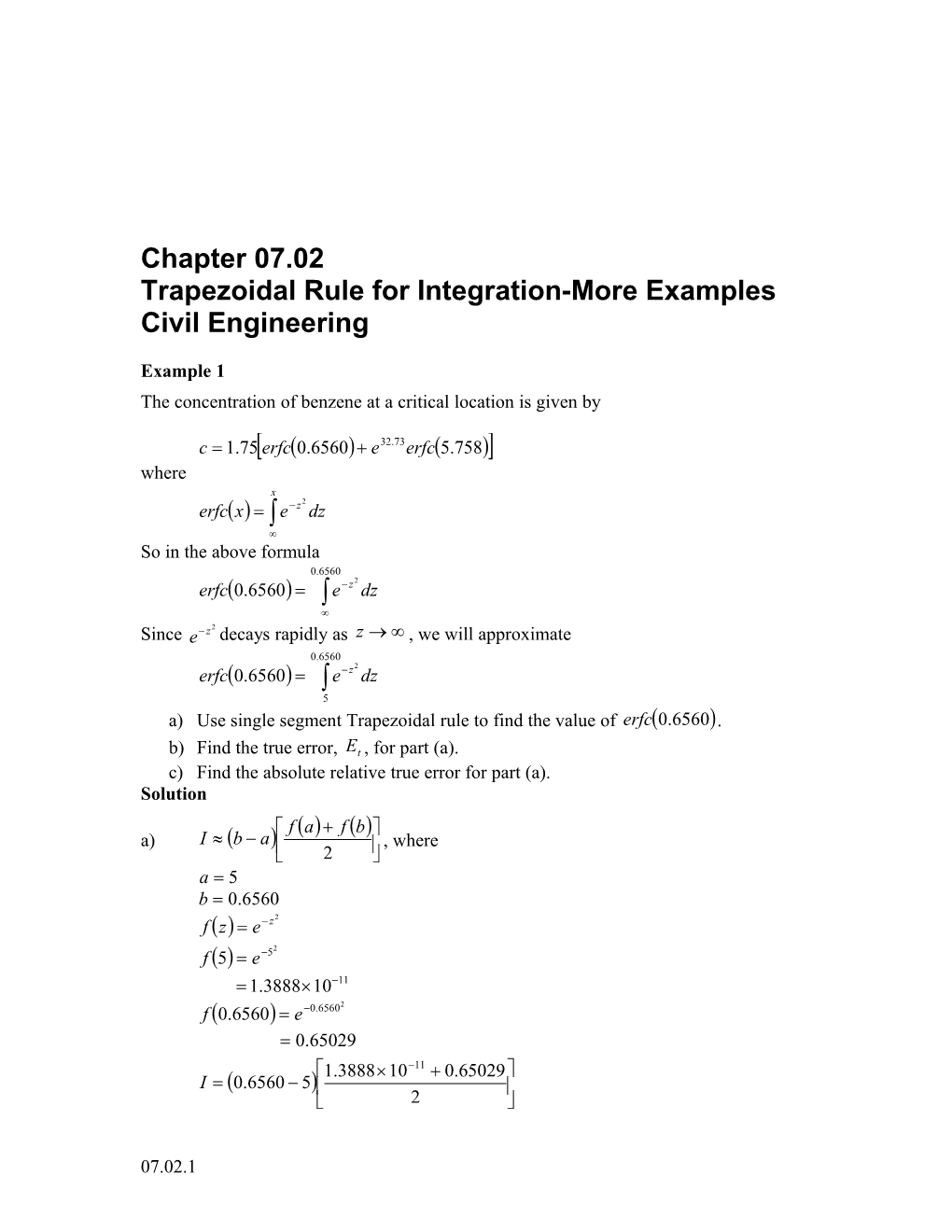 Trapezoidal Rule for Integration-More Examples: Civil Engineering