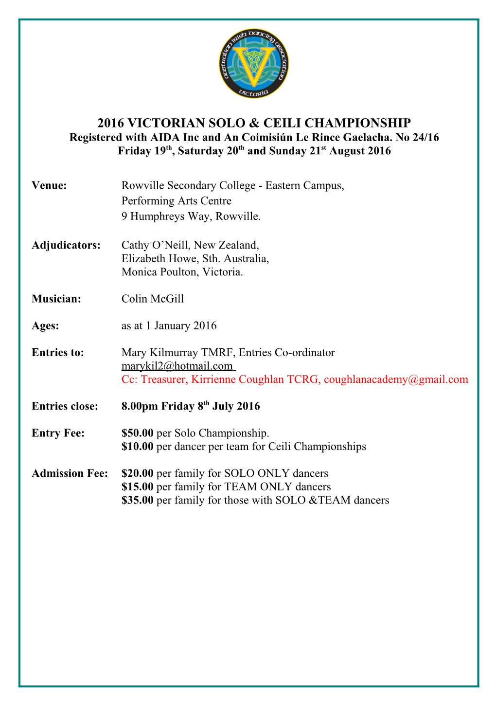2016 Victorian Solo & Ceili Championship