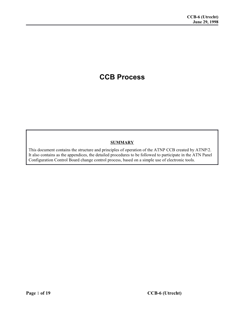 Aeronautical Telecommunications Network Panelatnp Configuration Control Board (CCB) Procedures