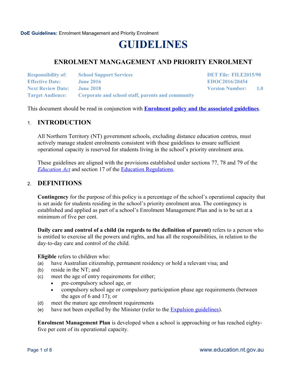 Enrolment Management and Priority Enrolment Guidelines