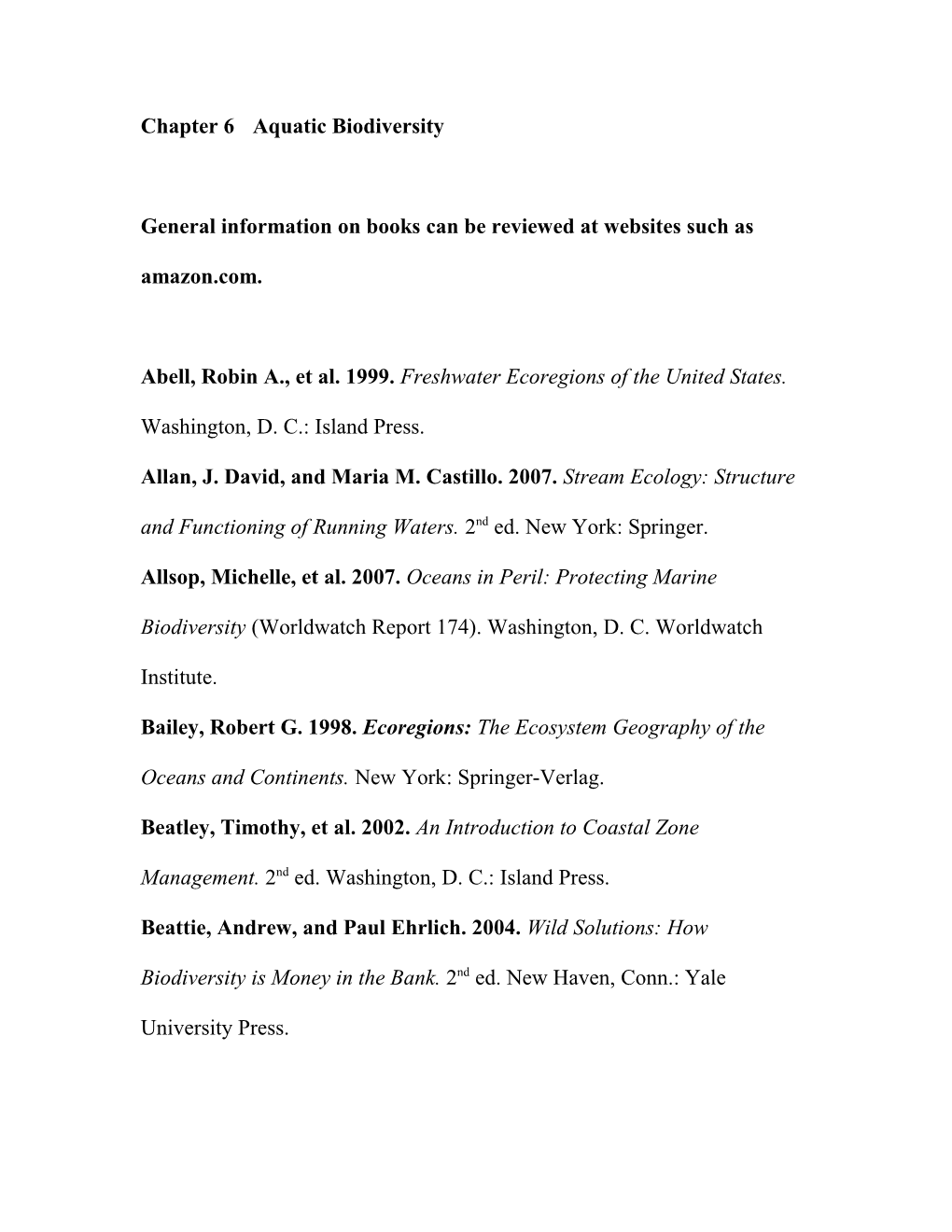 Readings for Miller L1te-15 by Chapter