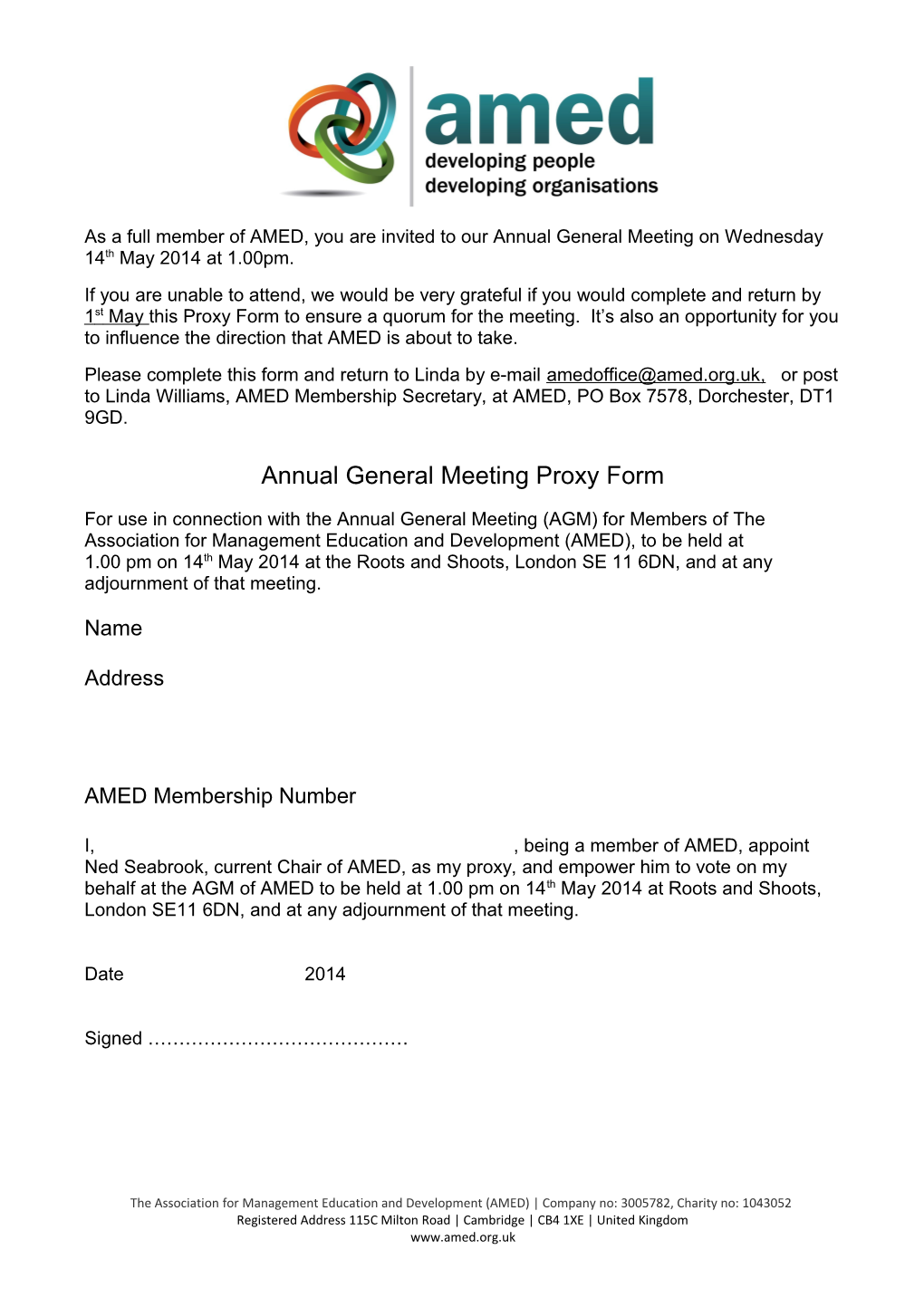 Annual General Meeting Proxy Form