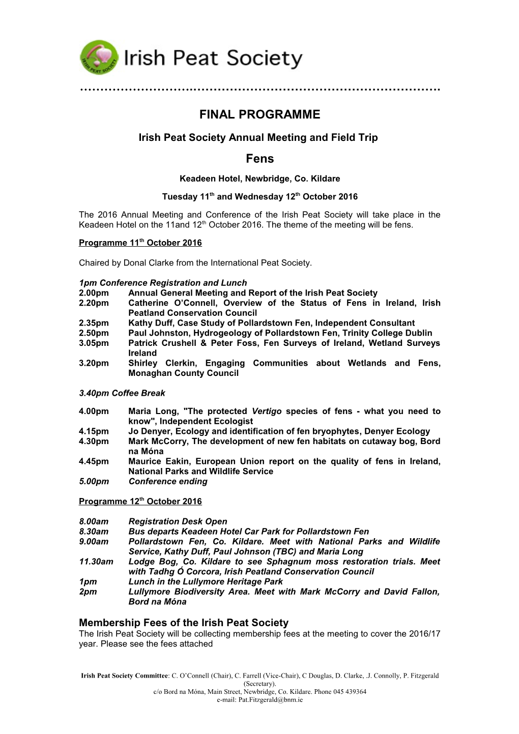 Irish Peat Society Annual Meeting and Field Trip