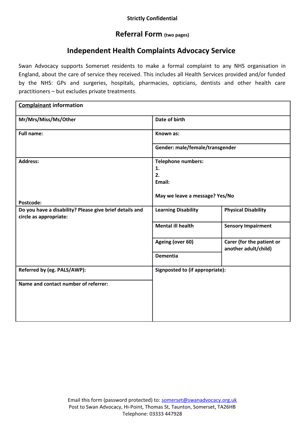 Referral Form (Two Pages)