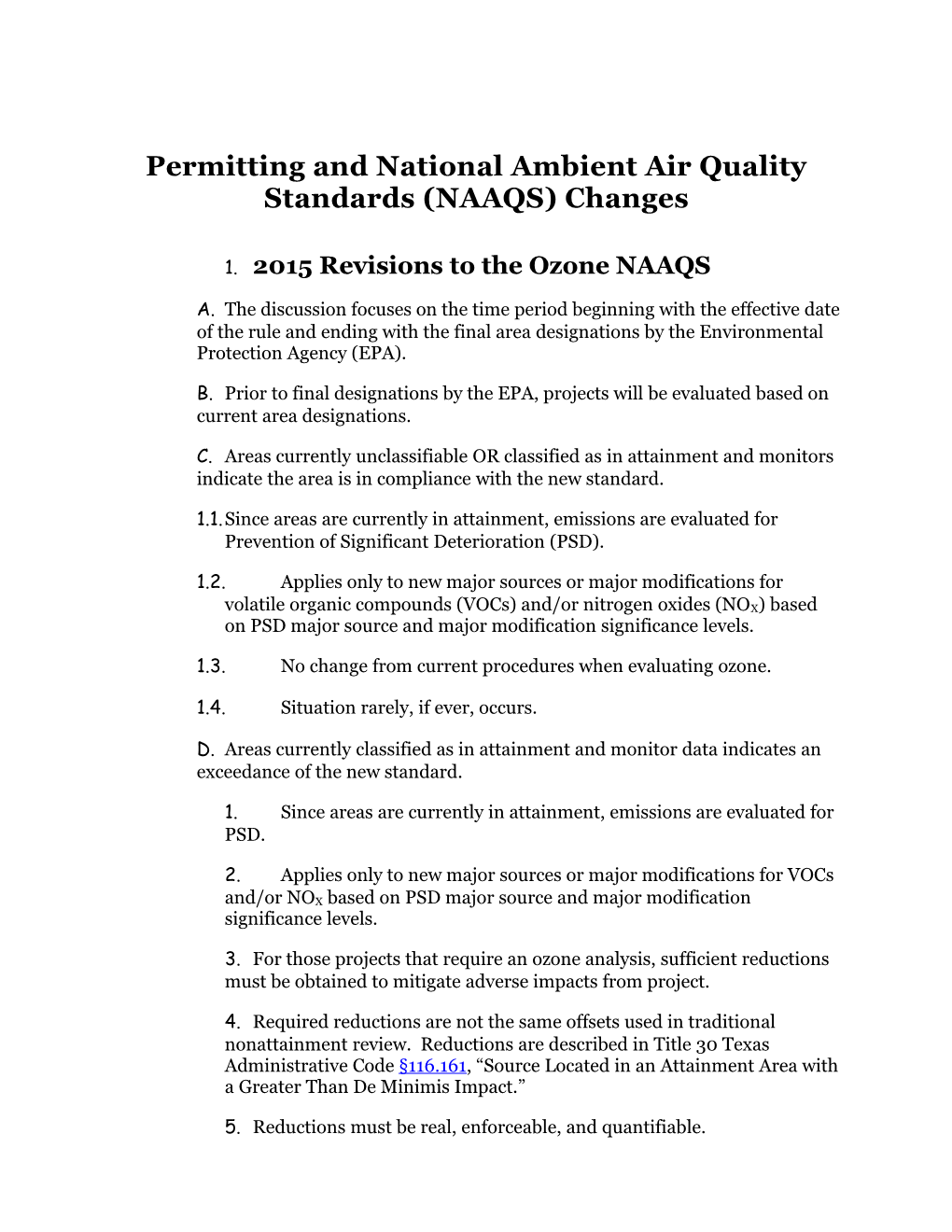 National Ambient Air Quality Standards Changes