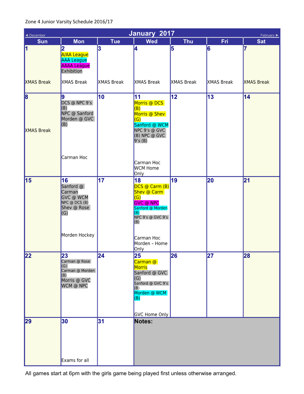 Blank 2017 Monthly Calendar