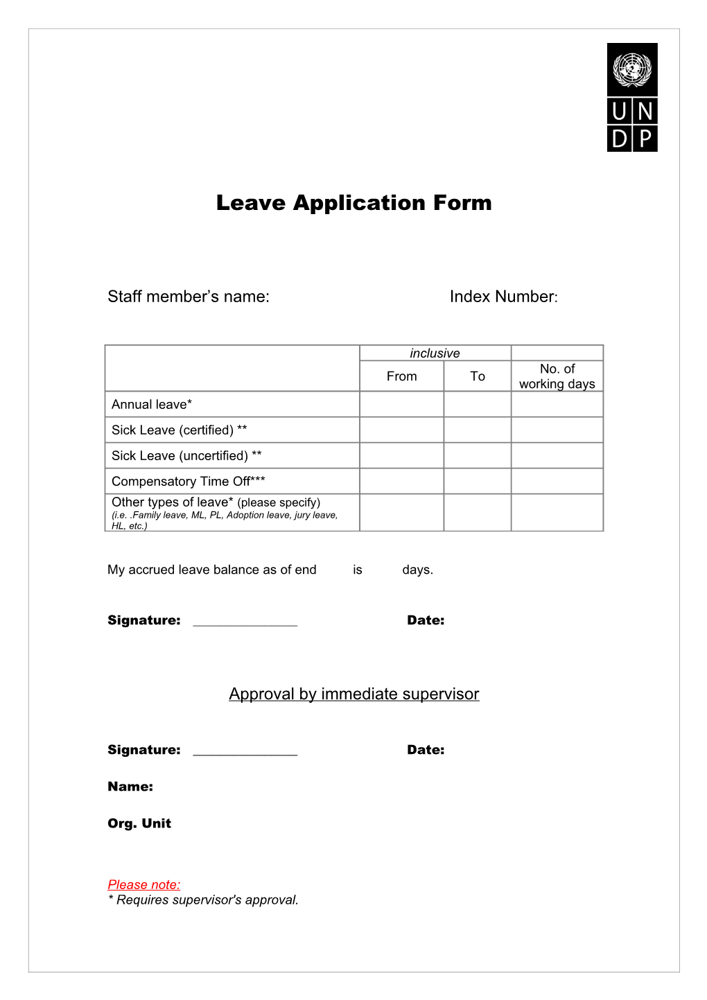 Leave Application/Request For Leave Form