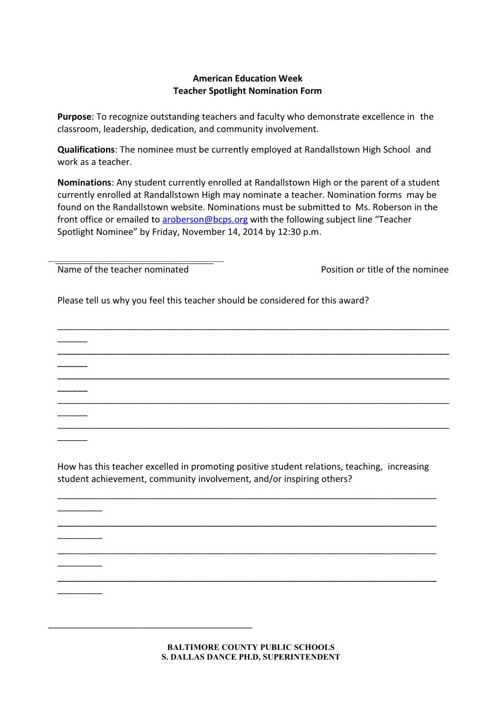Teacher Spotlight Nomination Form