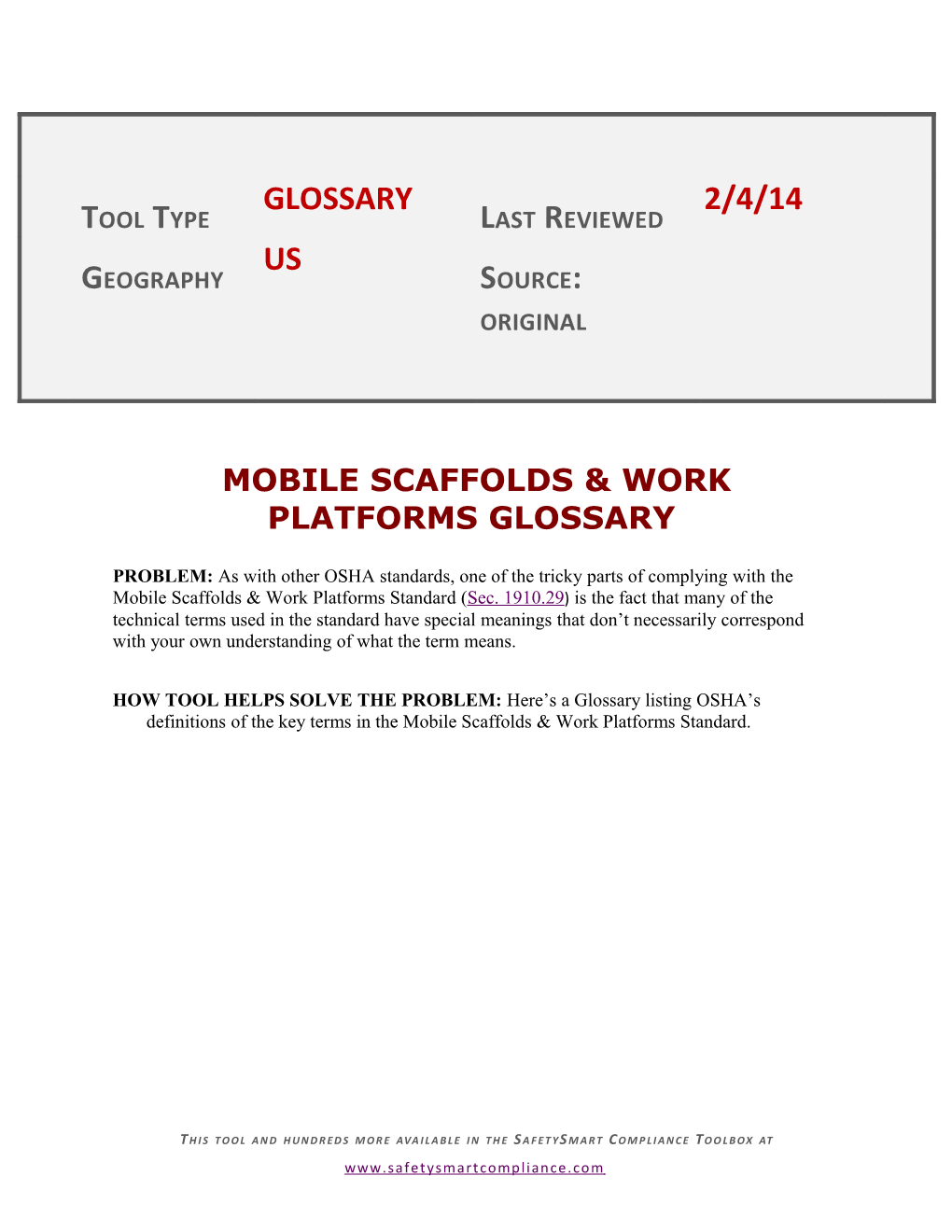 Mobile Scaffolds & Work Platforms Glossary