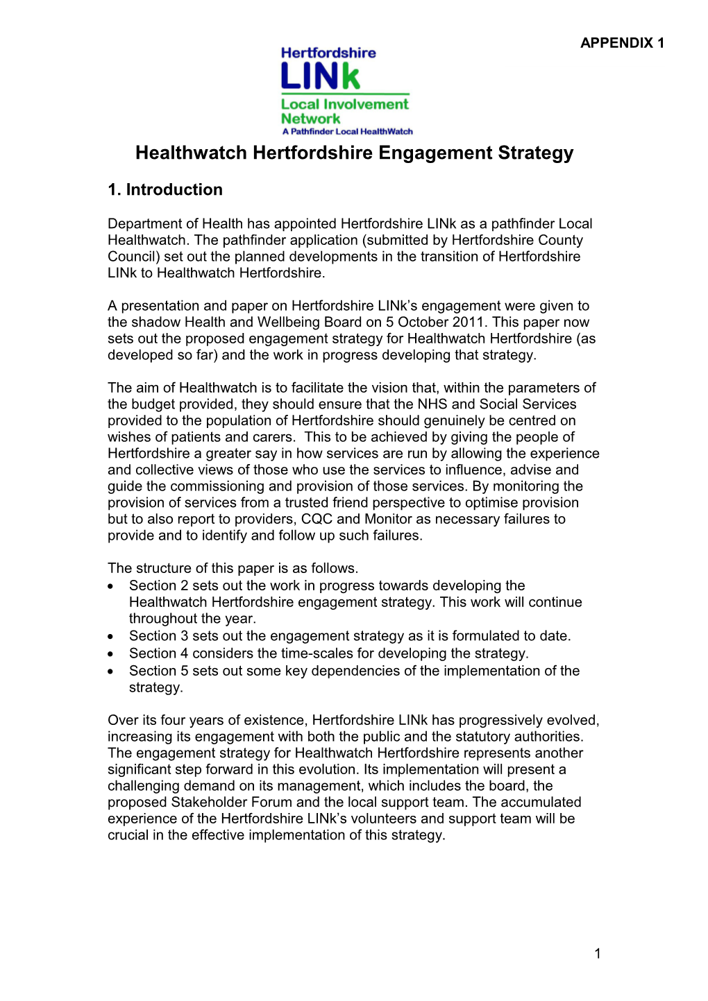 Healthwatch Hertfordshire Engagement Strategy