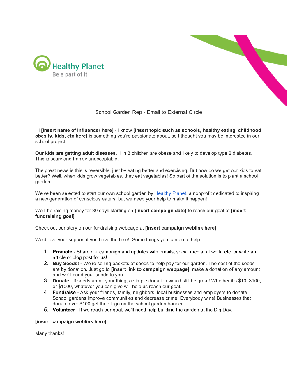 School Garden Rep - Email to External Circle