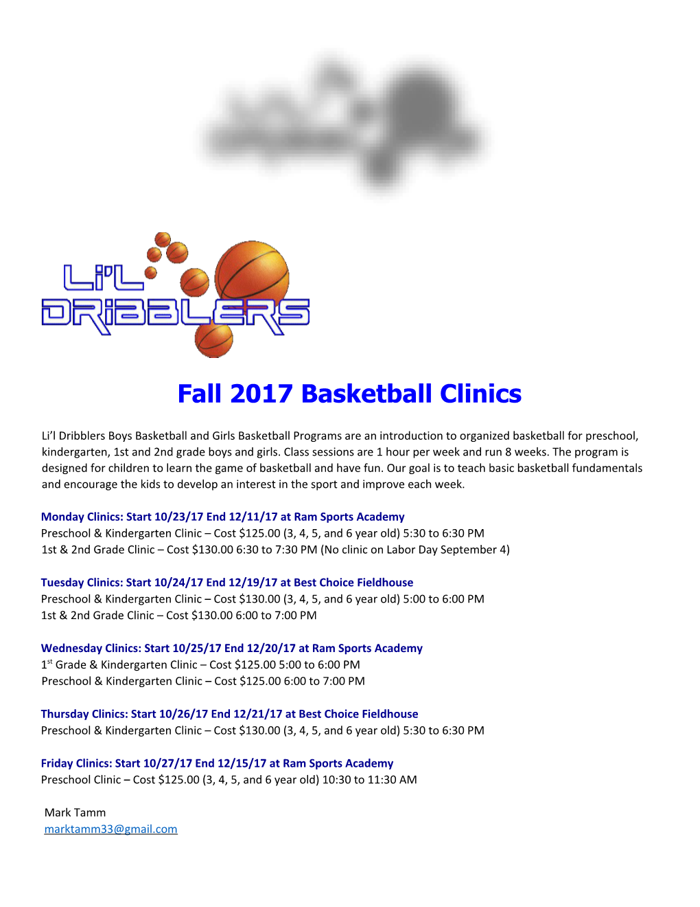 Fall 2017 Basketball Clinics