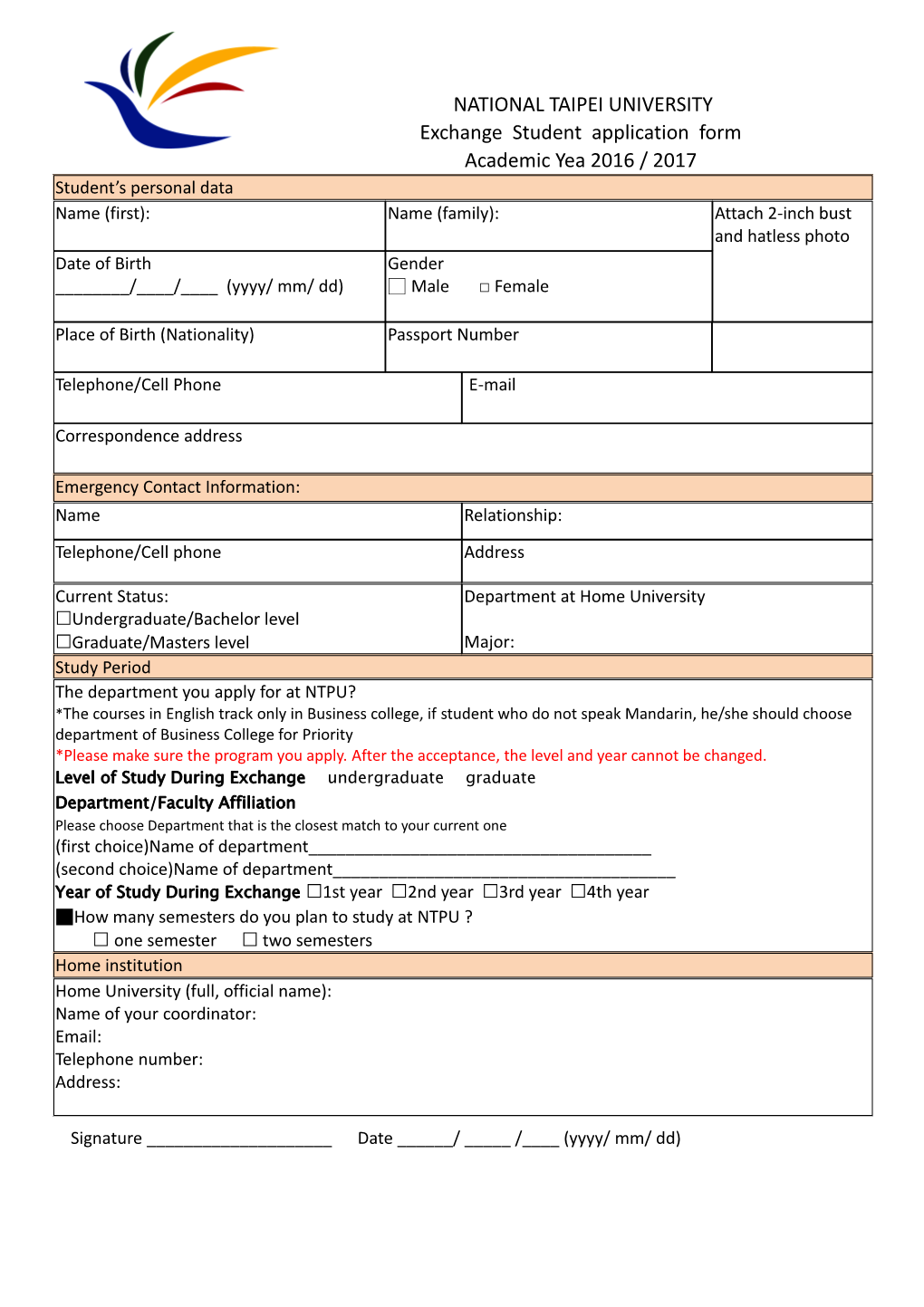 Exchange Student Application Form s1
