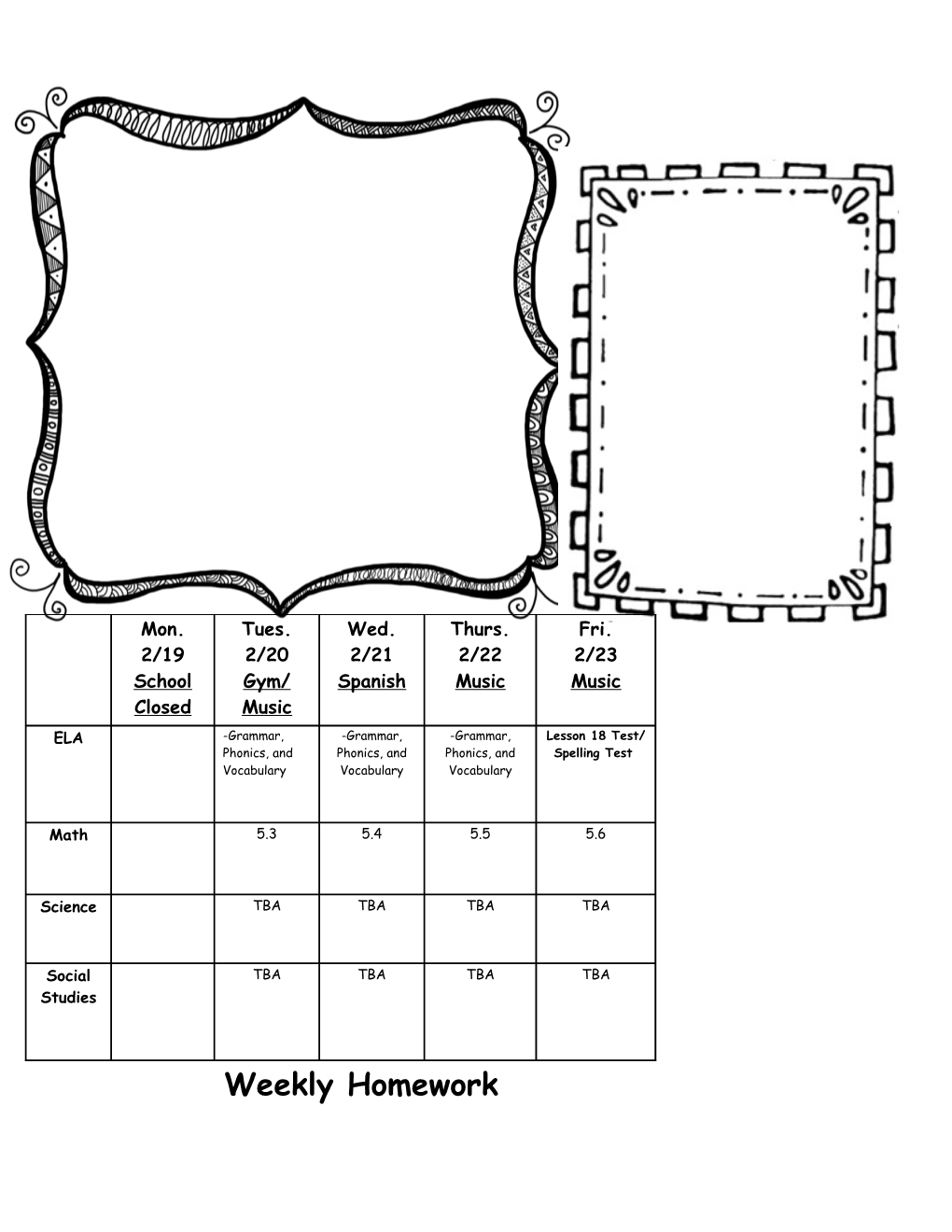 2Nd Grade Weekly Goals: 2/19/2018- 2/23/2018