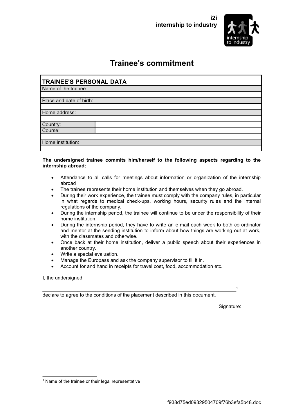 Trainee's Commitment TRAINEE's PERSONAL DATA
