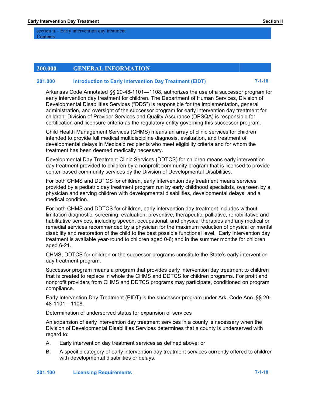 Early Intervention Day Treatment Section II