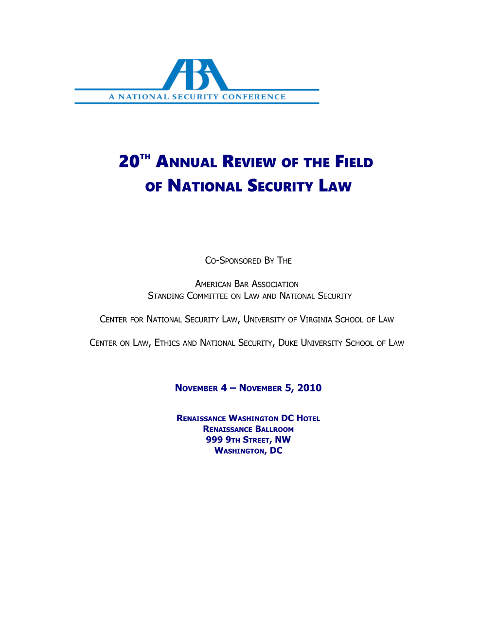 20Th Annual Review of the Field