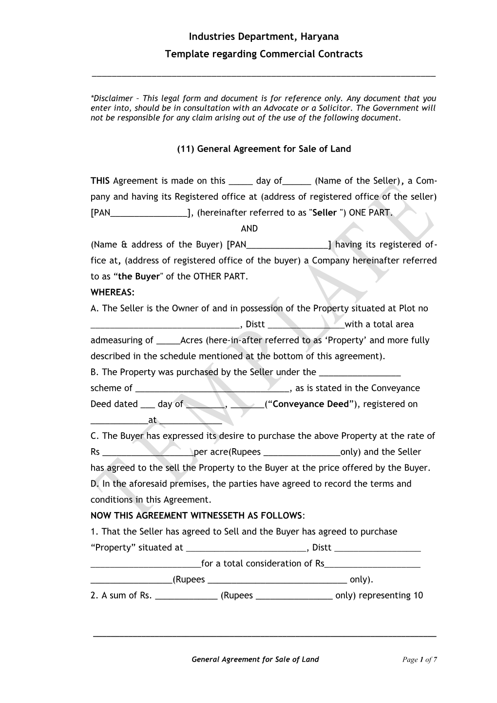 Template Regarding Commercial Contracts