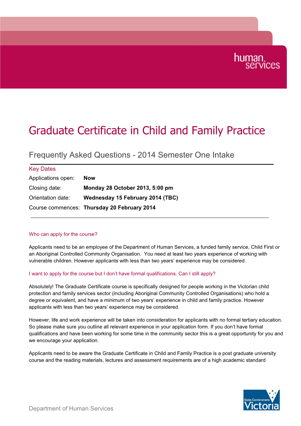 Graduate Certificate In Child And Family Practice