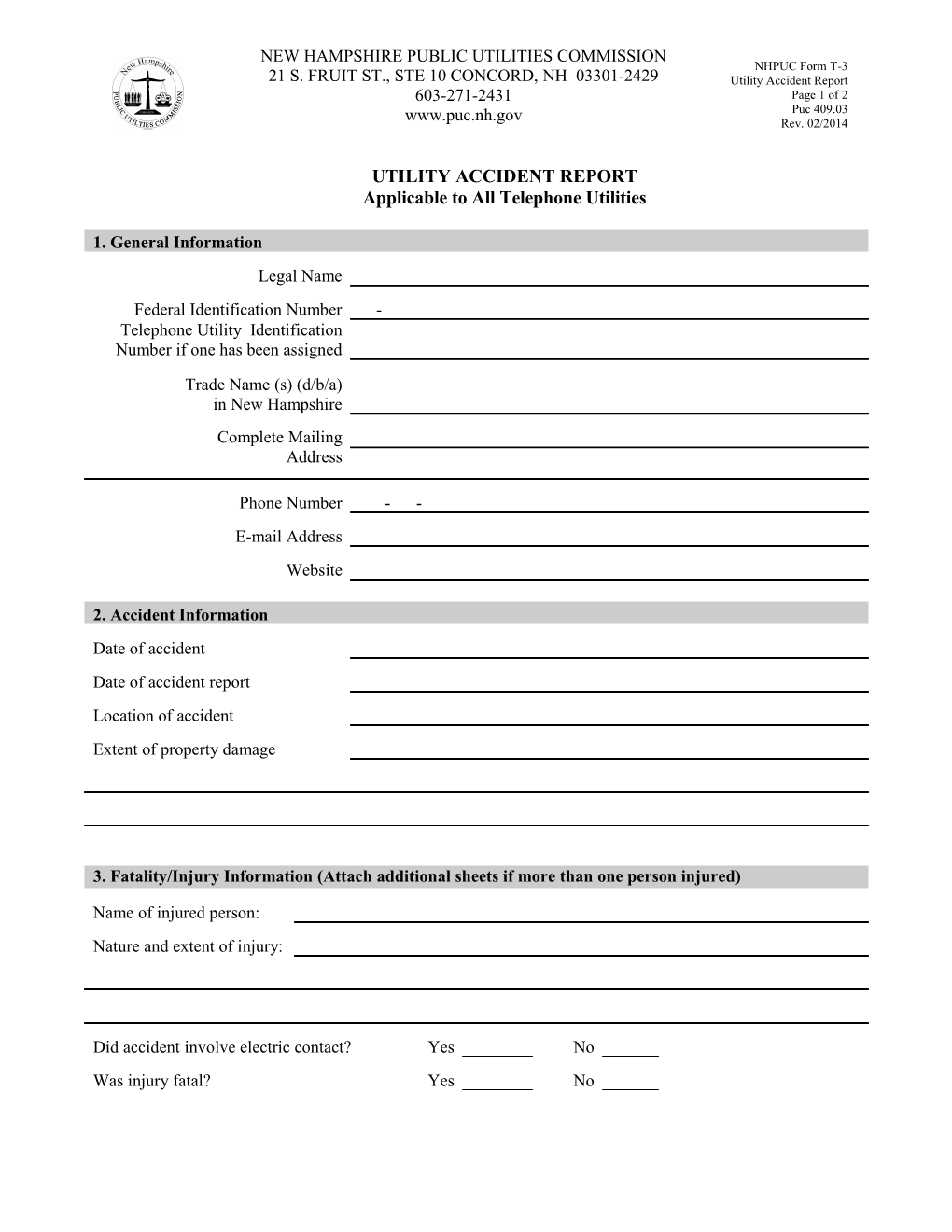 NHPUC Electric and Telephone Accident Reporting Form (E-5)