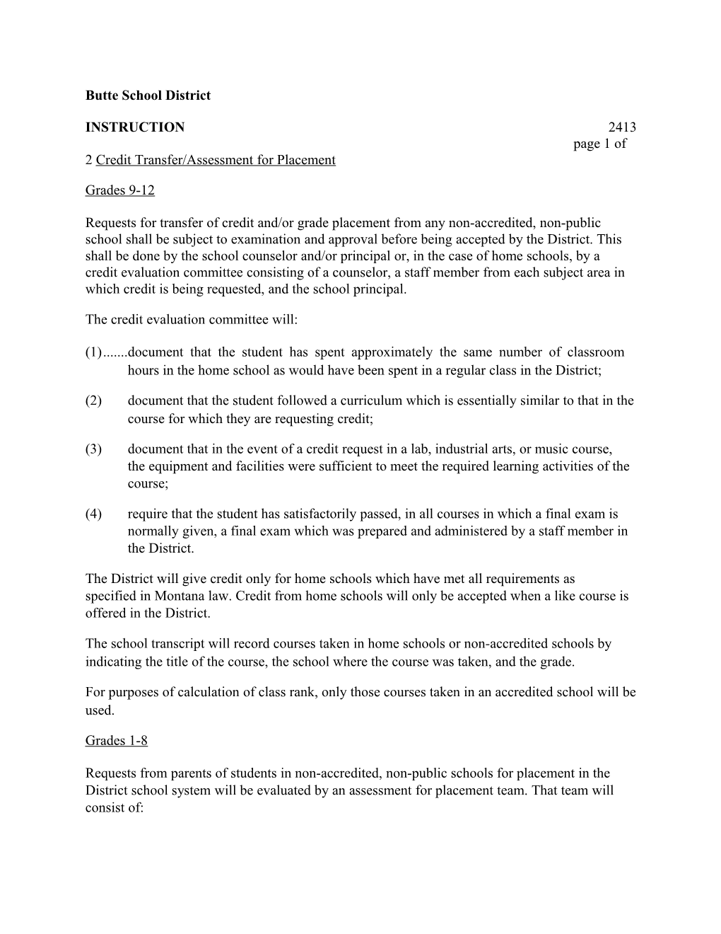 Page 1 of 2 Credit Transfer/Assessment for Placement