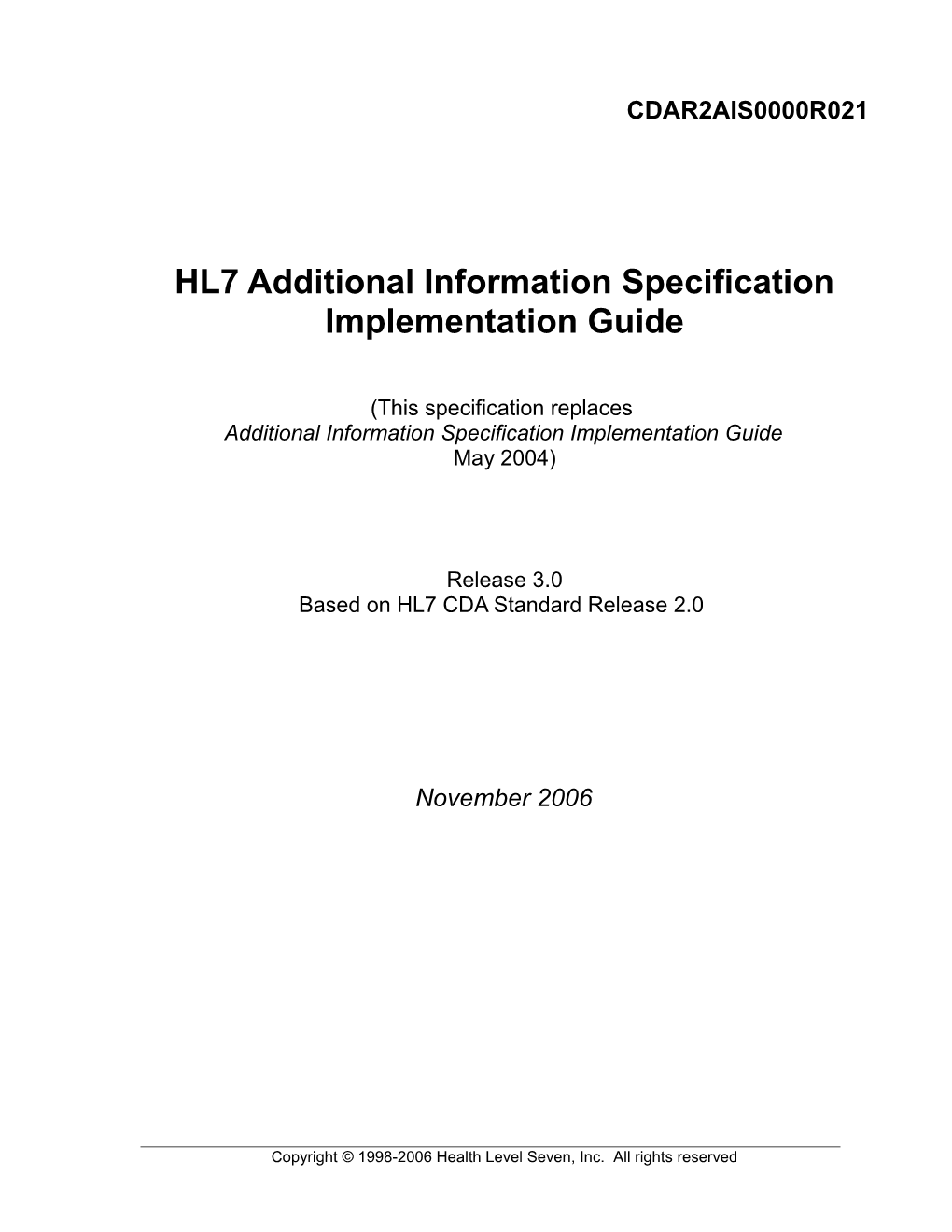 HL7 Additional Information Specification