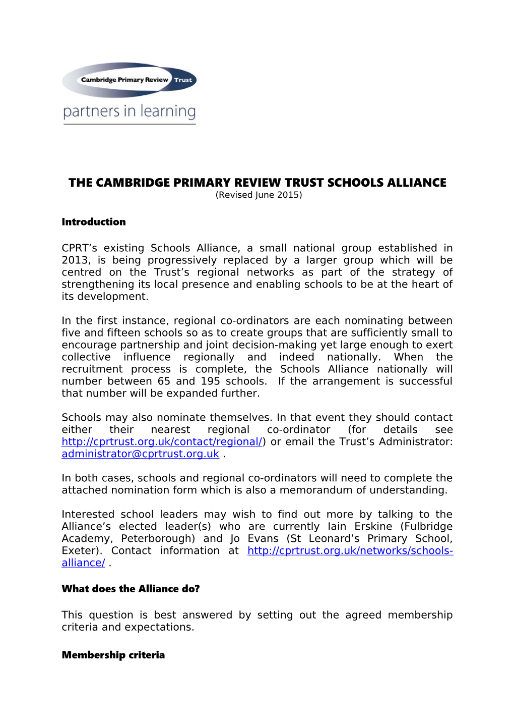 The Cambridge Primary Review Trust Schools Alliance