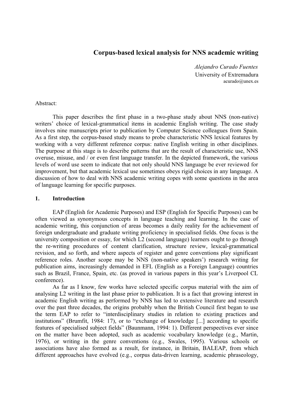 Corpus-Based Lexical Analysis for NNS Academic Writing