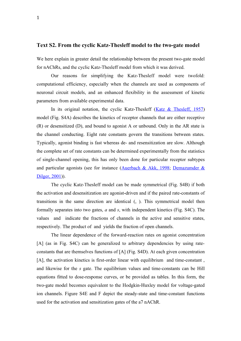 Text S2. from the Cyclic Katz-Thesleff Model to the Two-Gate Model