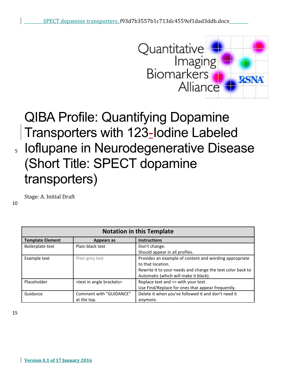 QIBA Profile: Quantifying Dopamine Transporters with 123-Iodine Labeled Ioflupane In