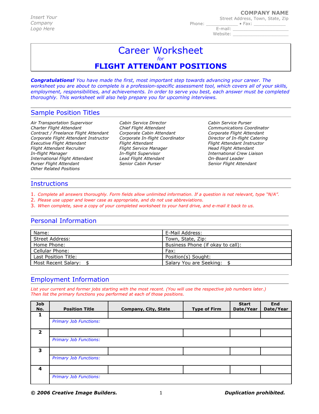 Career Worksheet