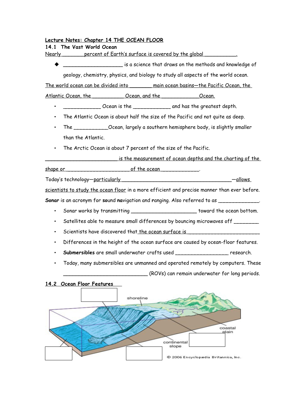 Lecture Notes: Chapter 14 the OCEAN FLOOR