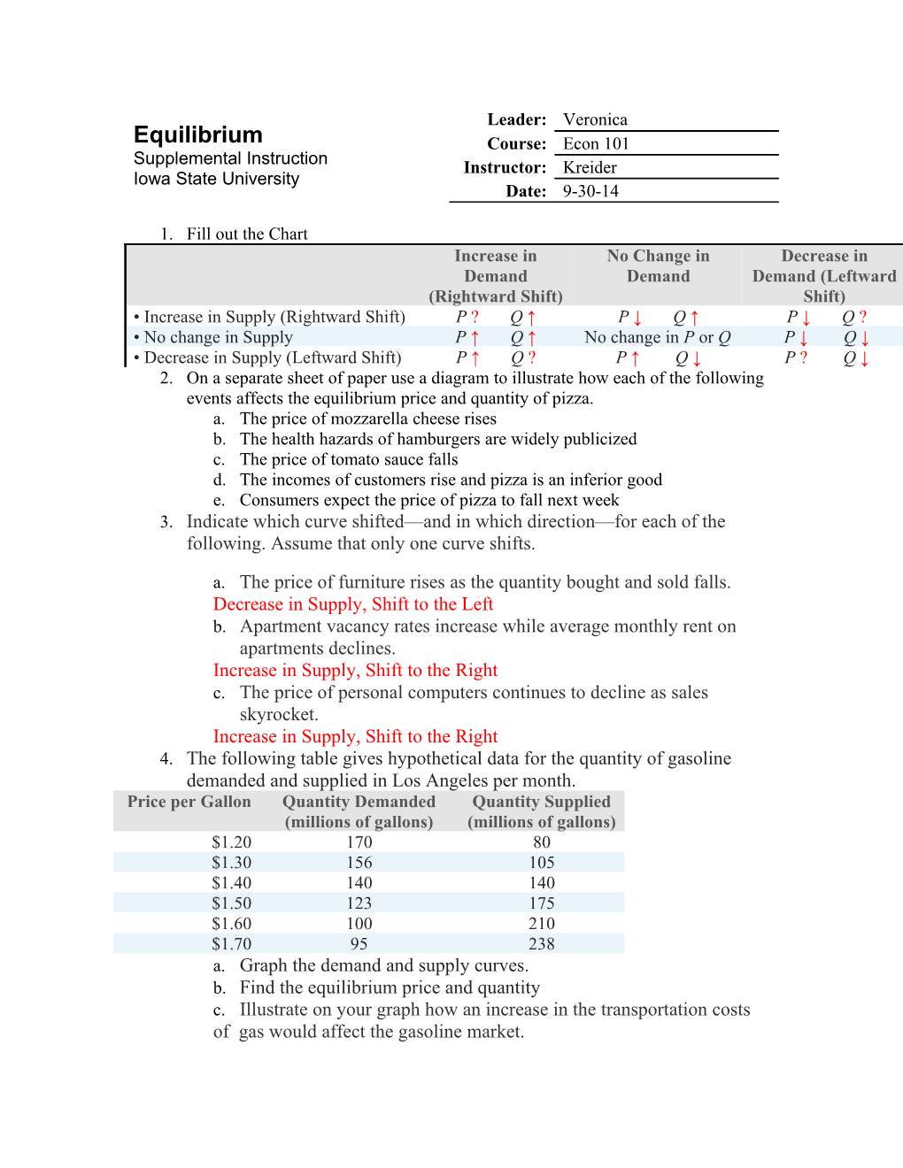 Fill out the Chart