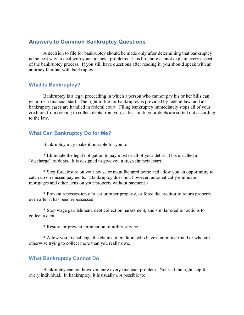 Answers to Common Bankruptcy Questions