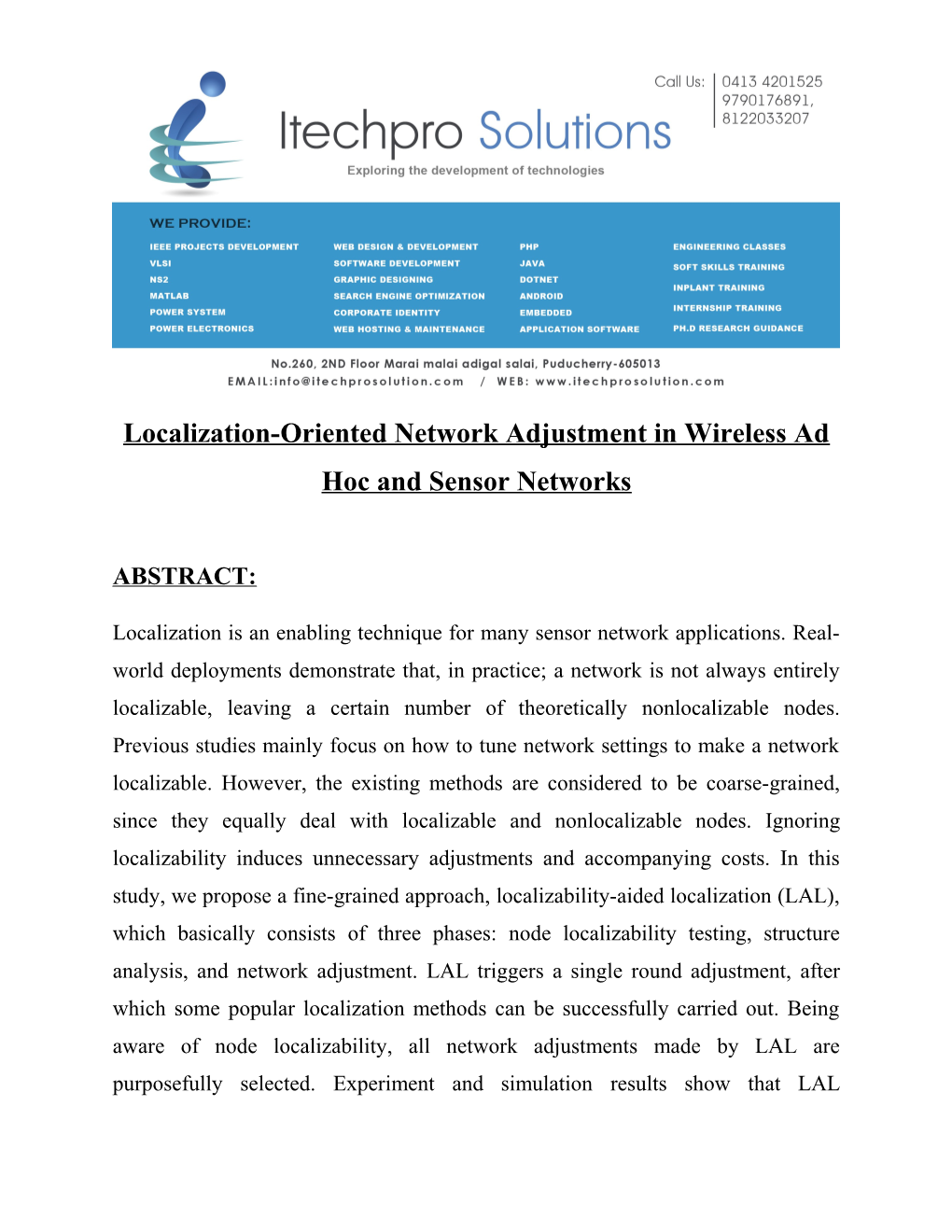 Localization-Oriented Network Adjustment in Wireless Ad Hoc and Sensor Networks