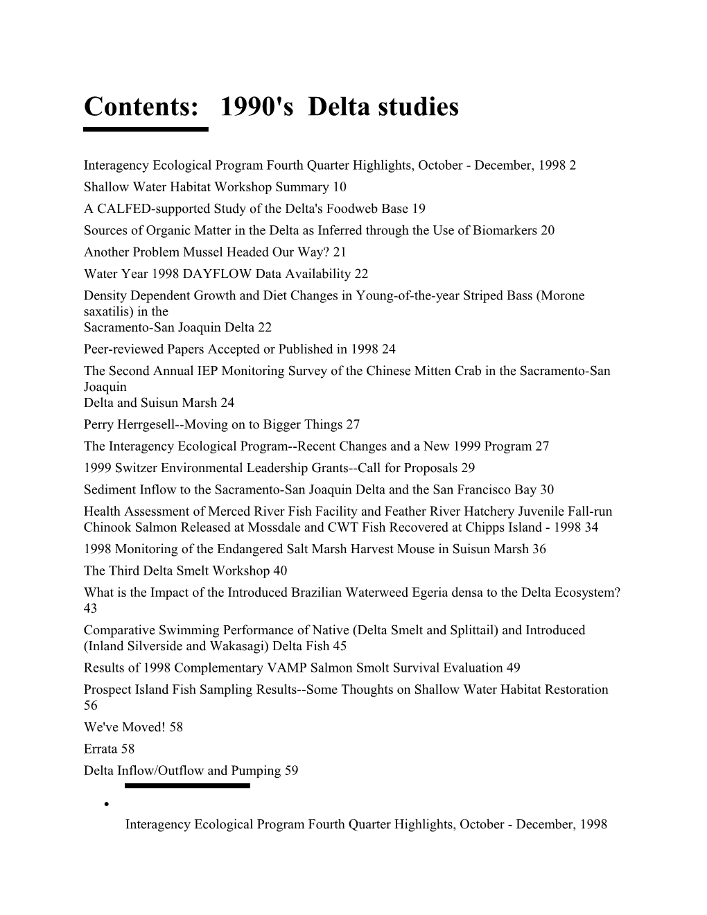Contents: 1990'S Delta Studies