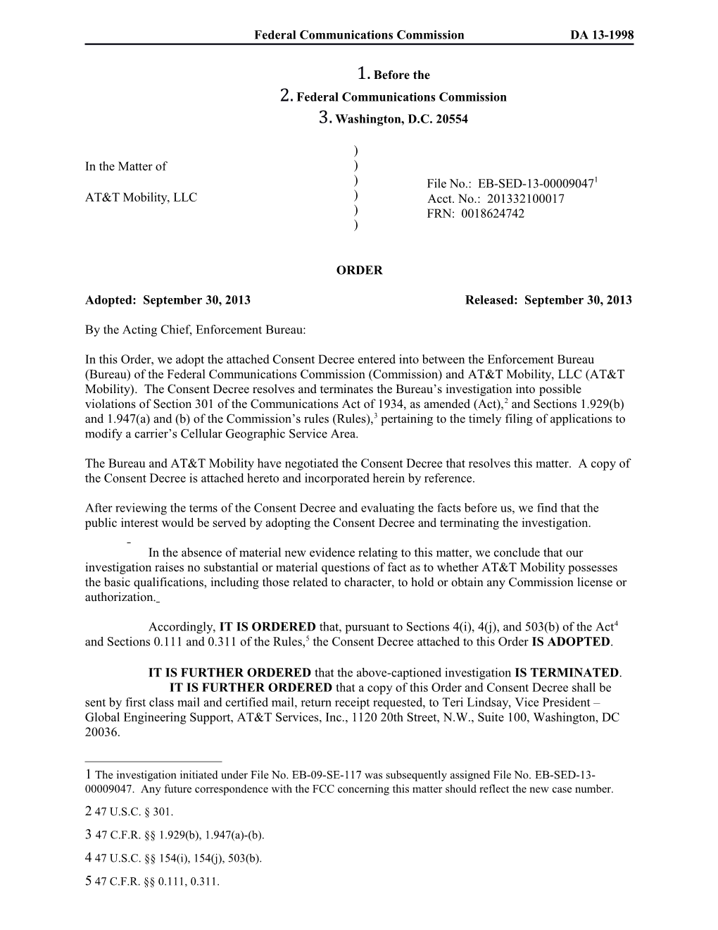 Federal Communications Commission DA 13-1998