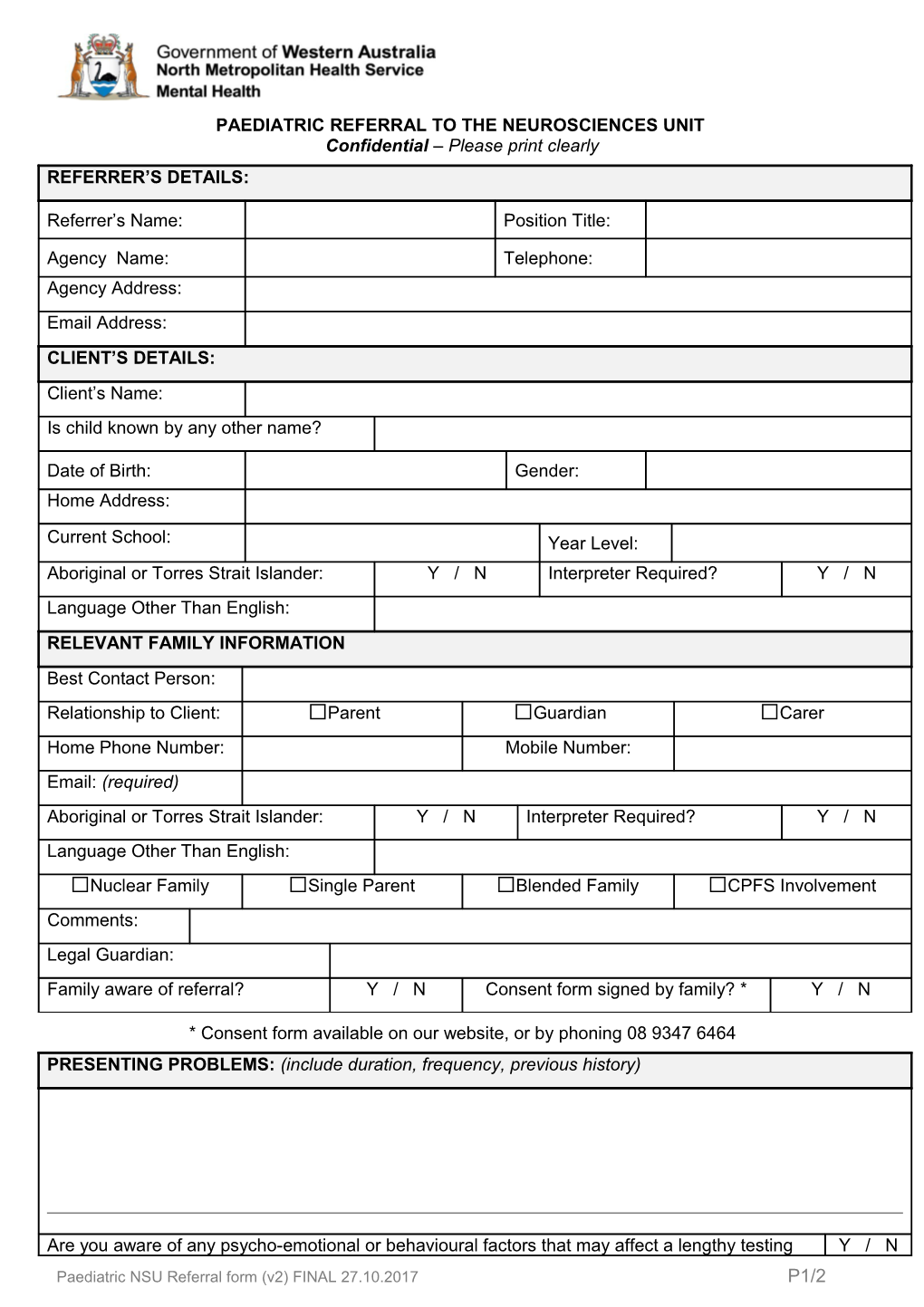 Paediatric Referral to the Neurosciences Unit