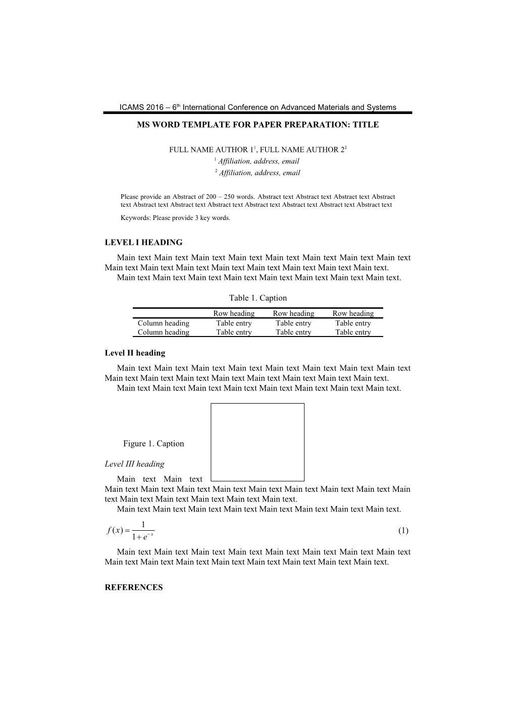MS Word Template for Paper Preparation: TITLE
