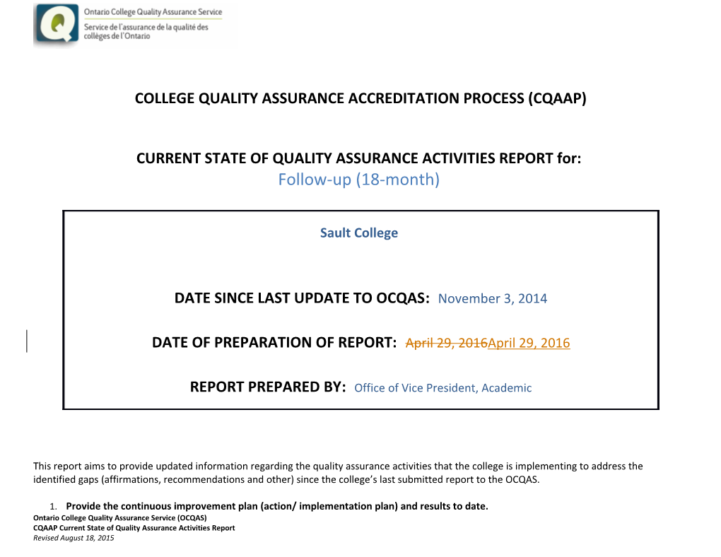 College Quality Assurance Accreditation Process (Cqaap)