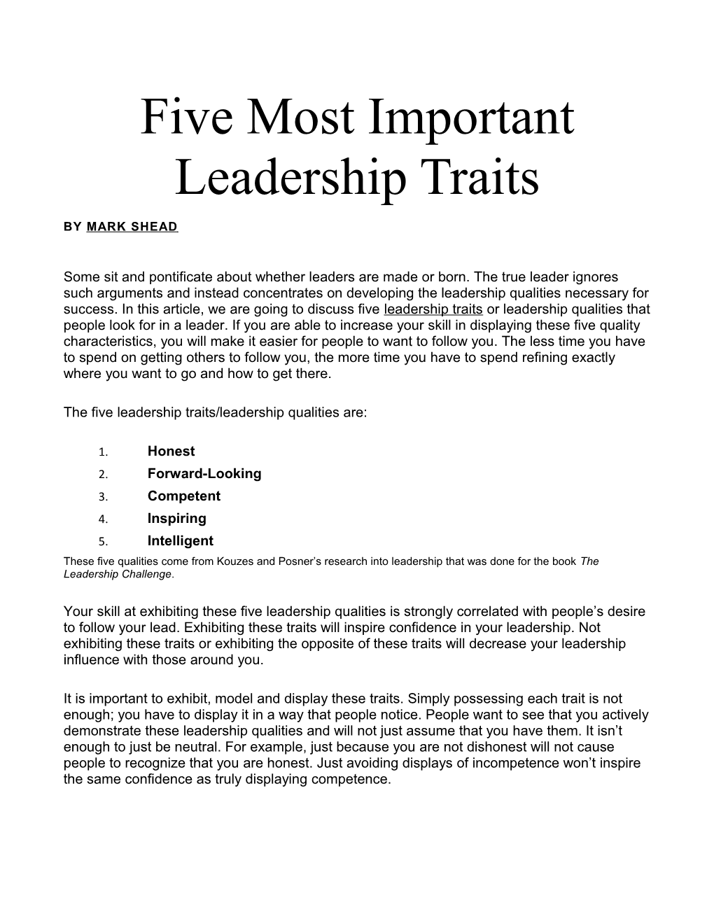 Five Most Important Leadership Traits