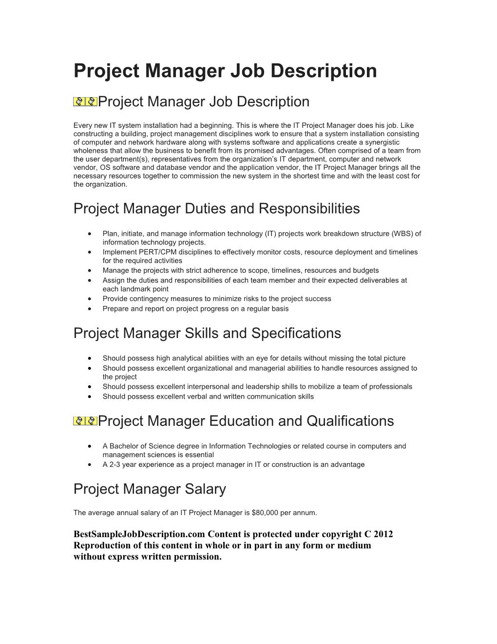Project Manager Job Description s1