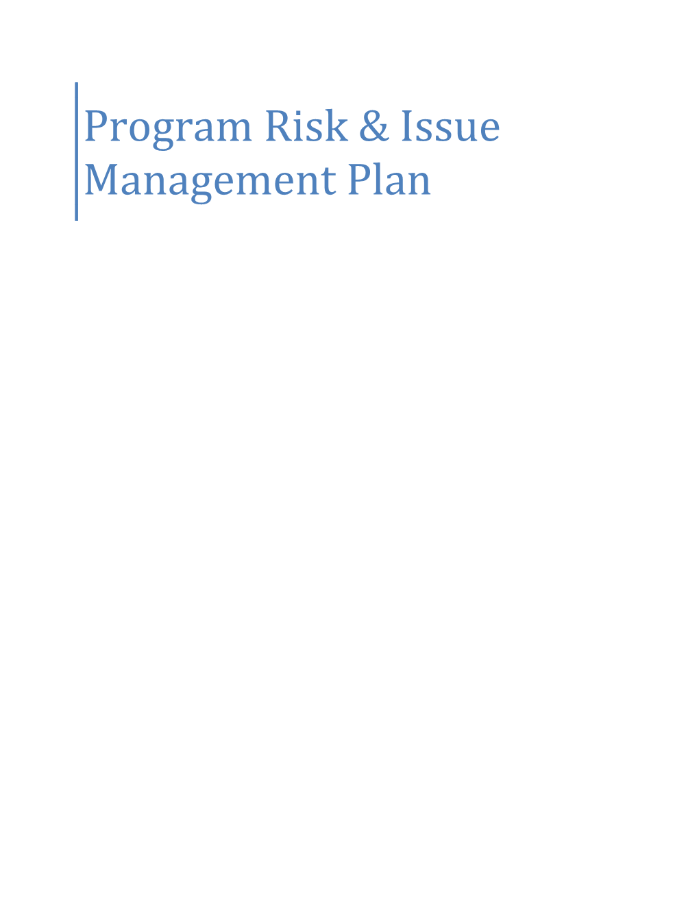 Program Risk & Issue Management Plan