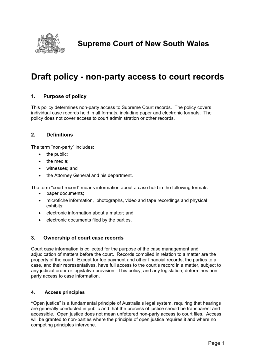 Draft Policy - Non-Party Access to Court Records