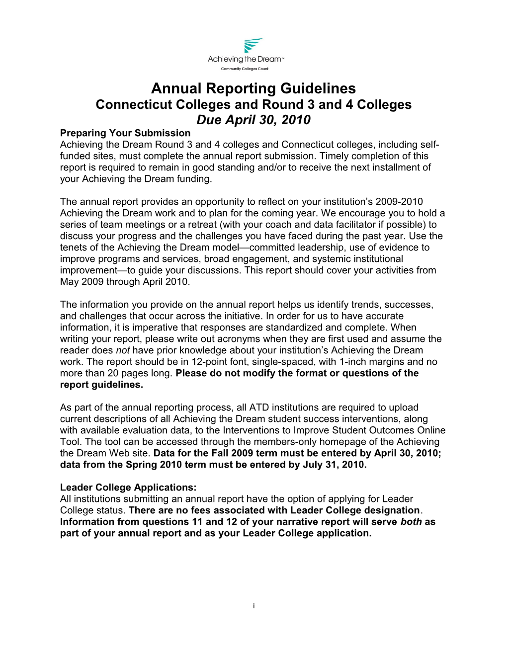 College Annual Report Form 2008