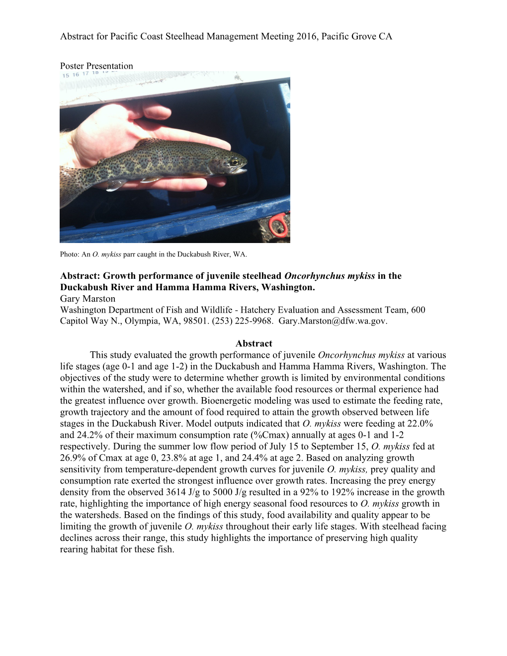 Abstract for Pacific Coast Steelhead Management Meeting 2016, Pacific Groveca