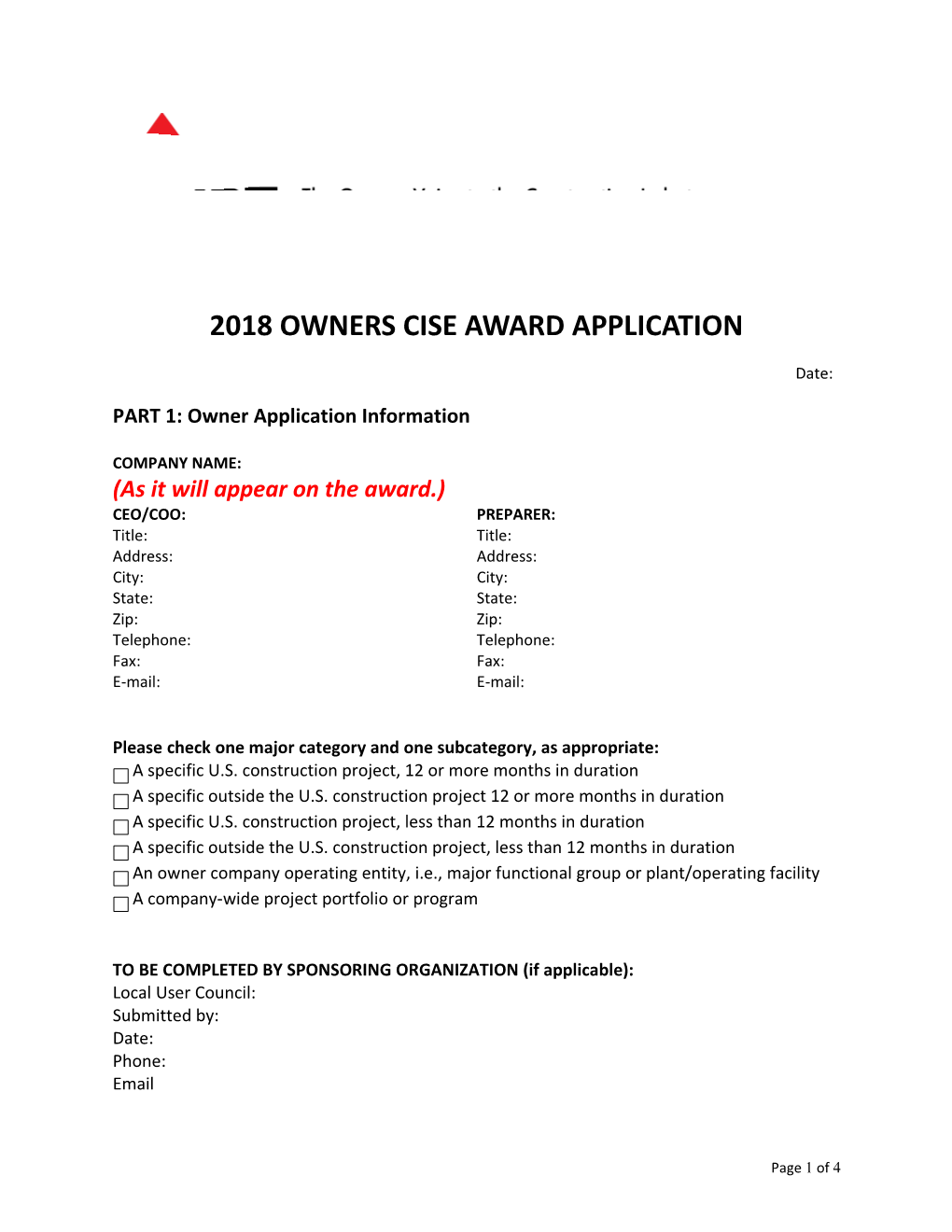 2008 Owners Cise Award Application