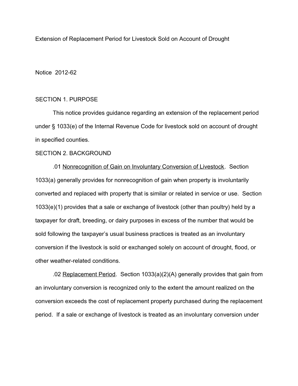 Extension of Replacement Period for Livestock Sold on Account of Drought s1