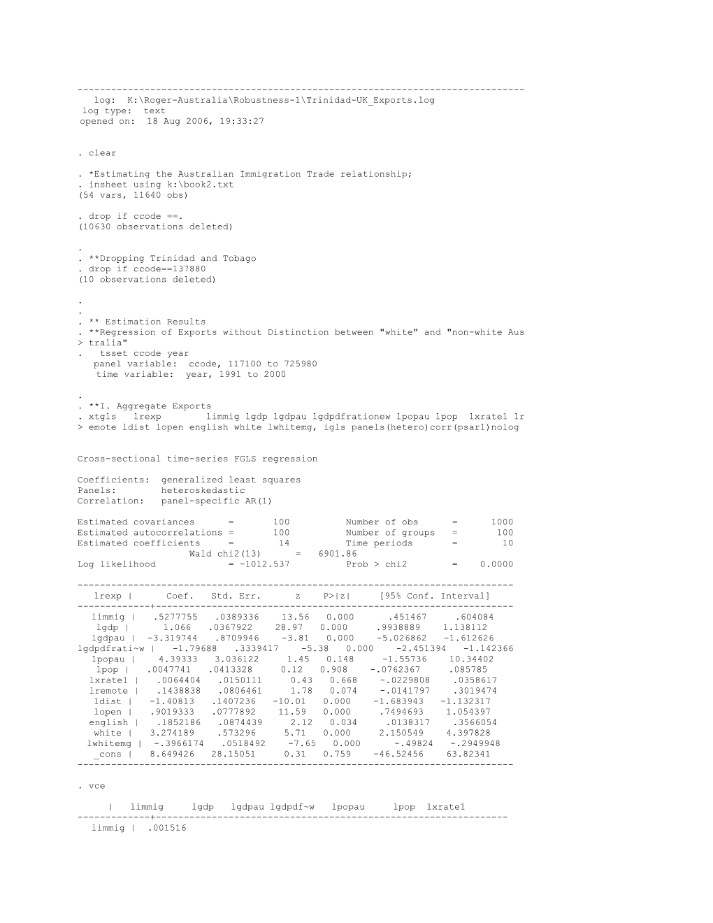 *Estimating the Australian Immigration Trade Relationship; s2